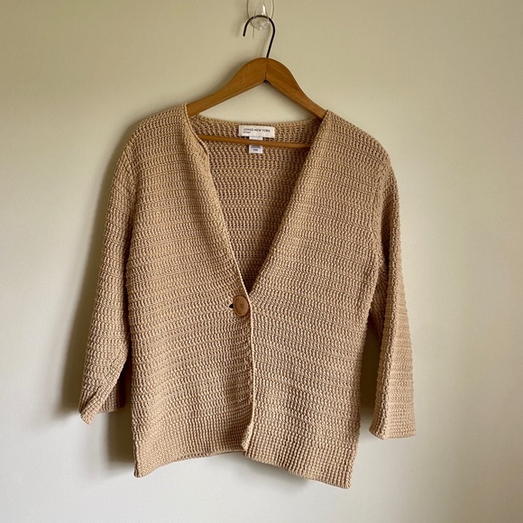 Jones New York Sweaters - Jones New York | Beige Crochet Knit Cotton Sweater Cardigan